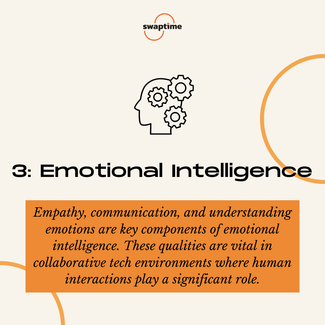 Empathy, communication, and understanding emotions are key components of emotional intelligence. These qualities are vital in collaborative tech environments where human interactions play a significant role. Strengthen your ability to connect with others to foster effective teamwork and communication.