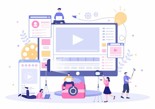 Swaptime Content Creator Background Vector Illustration of Freelancer Blogger and Video Vlogger Production Can use for Poster or web Design Template
